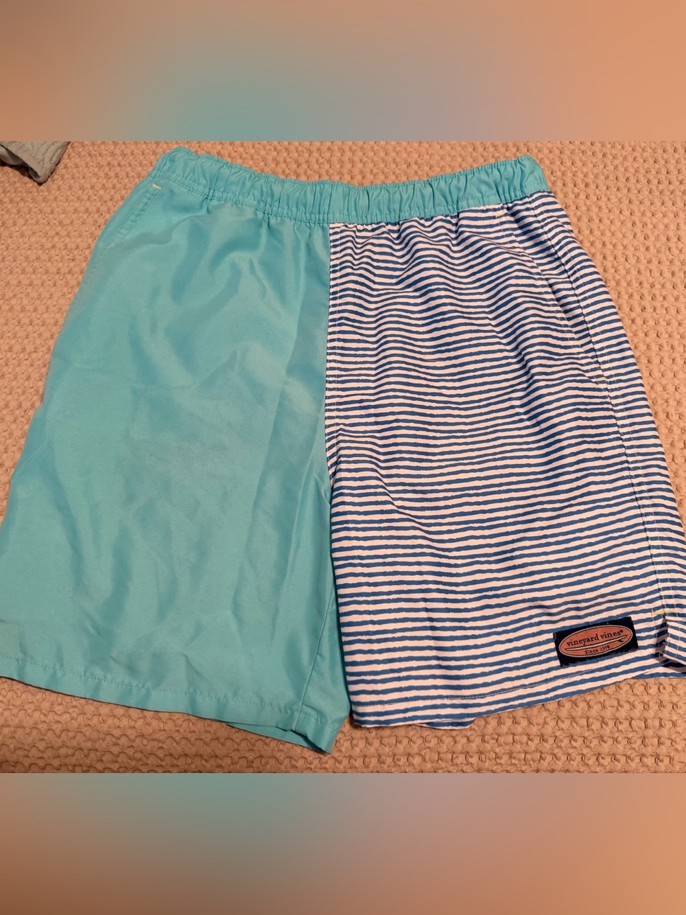 Vineyard Vines Split Aqua & Navy Striped Swim Shorts